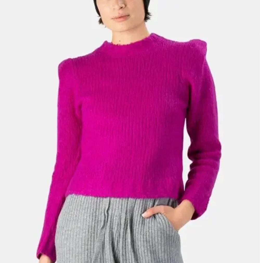 NAADAM Wool Cashmere Structured Shoulder Sweater Fuchsia Purple Sz XS {3J6}